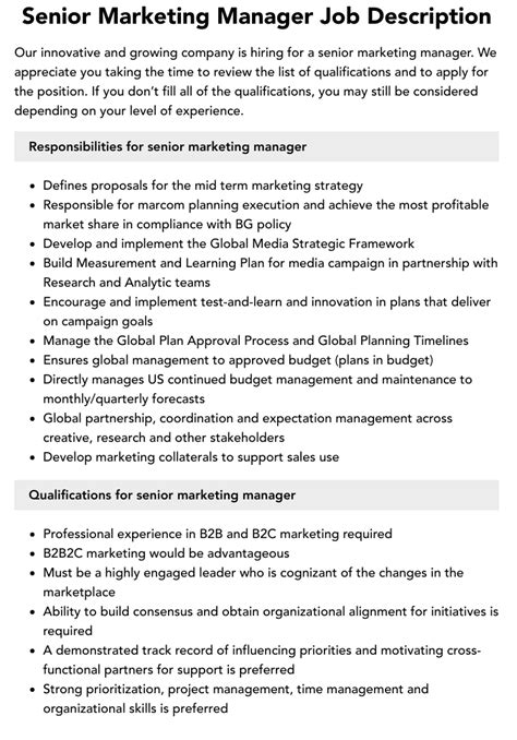 Senior Marketing Manager .